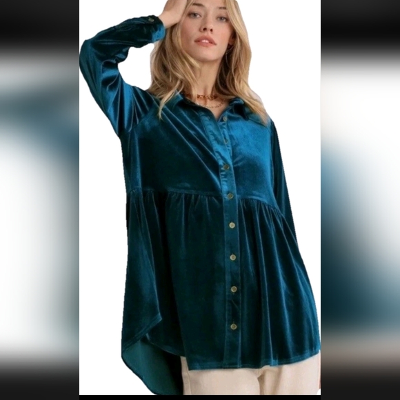 Umgee Teal Velvet Tunic Top Size  S - Picture 1 of 6